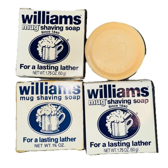 3 NEW Vintage Williams Mug Shaving Soap 1.75 Oz Bar Discontinued NIB Mens Bath - Picture 1 of 4